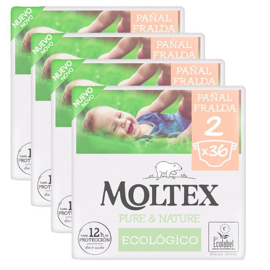 Förpackning med blöjor T2 (3-6 kg) Moltex Pure & Nature, 144 st
