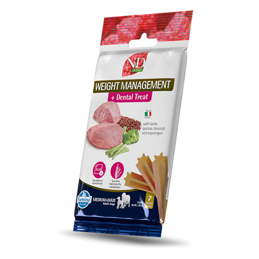 N&D Quinoa Canine Dental Treat Weight Management medelstora/stora raser 100 g 7 st