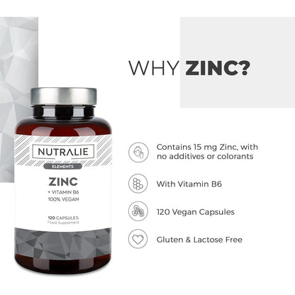 Nutralie Zink med vitamin B6 Akne Hud Hår Vegansk 120 kapslar