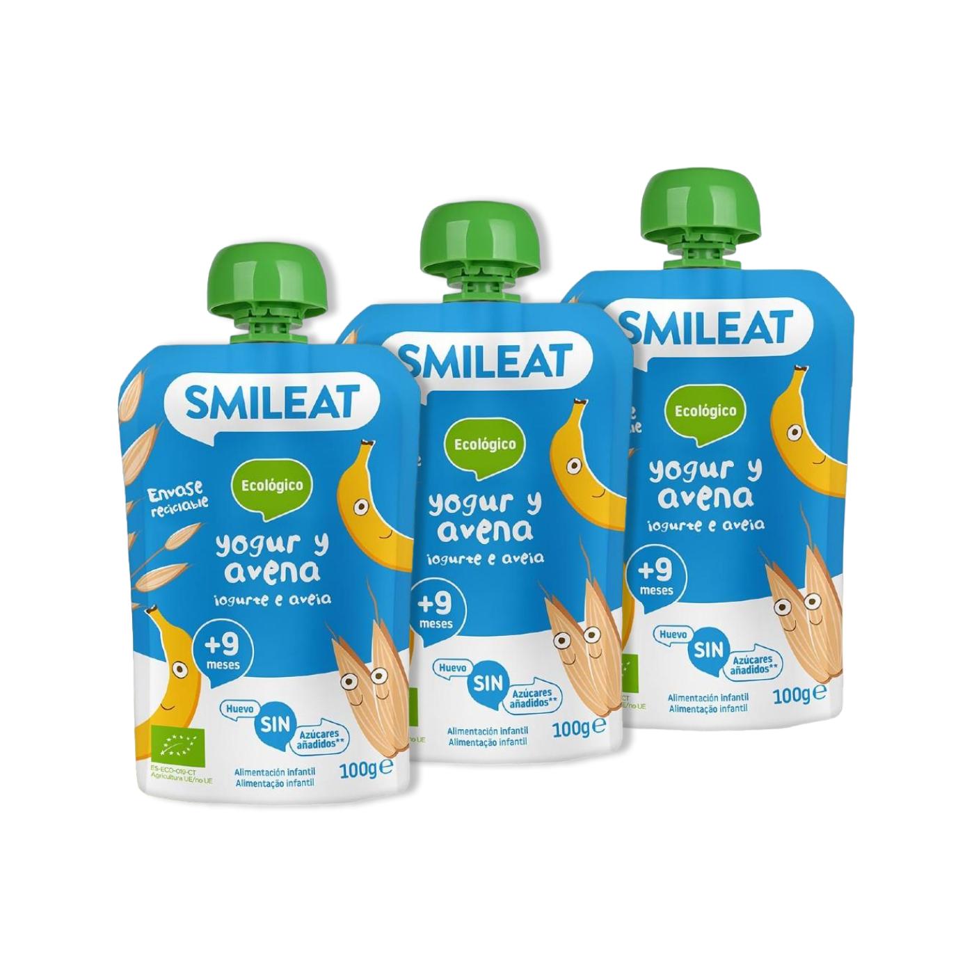3-pack Smileat ekologisk yoghurt- och havrepåse, 100 g