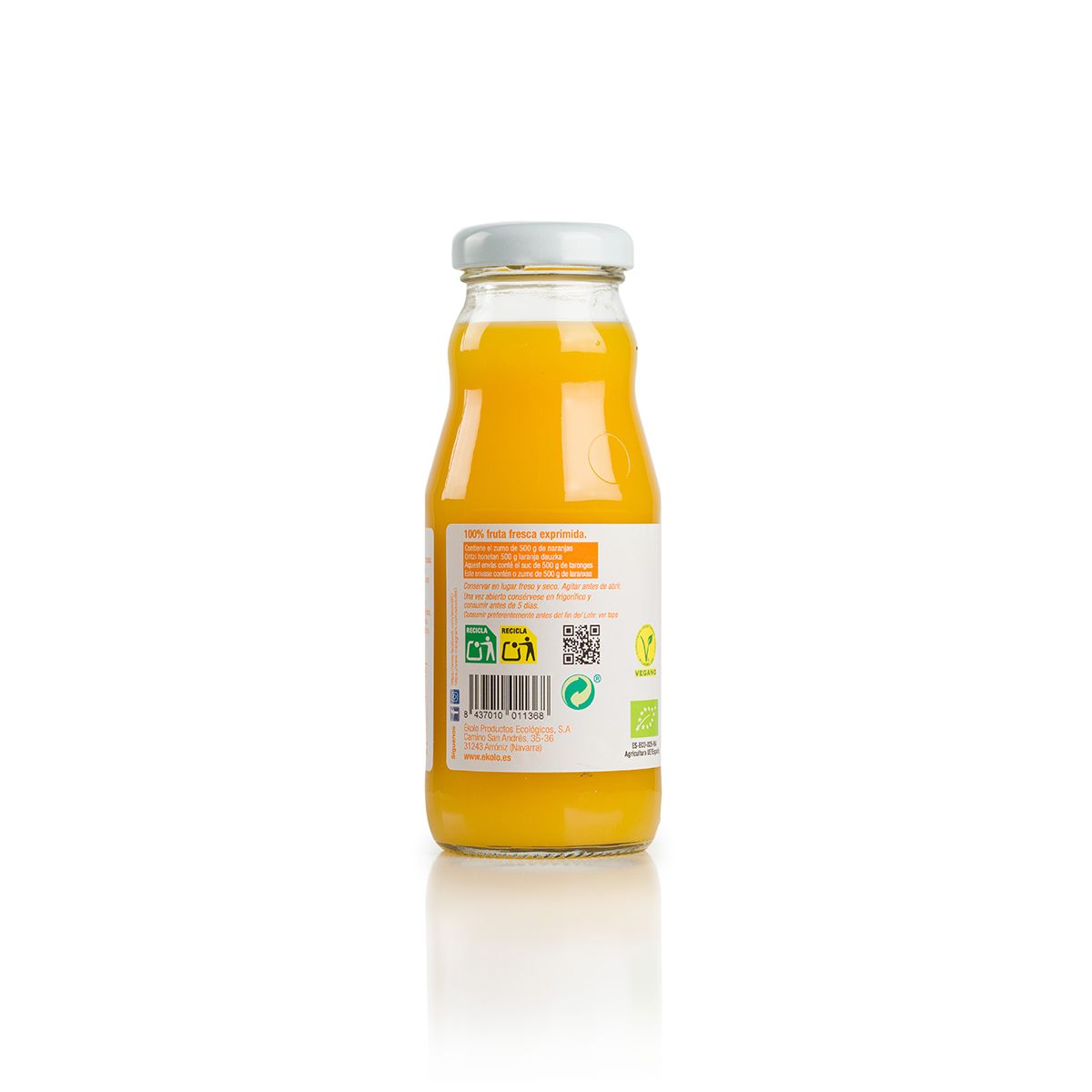 Jus d'orange fraîchement pressé Ékolo 100 % bio 200 ml