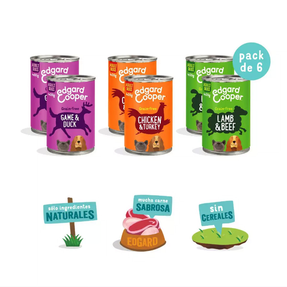 Multipack natvoer voor honden Edgard & Cooper 6 x 400 g