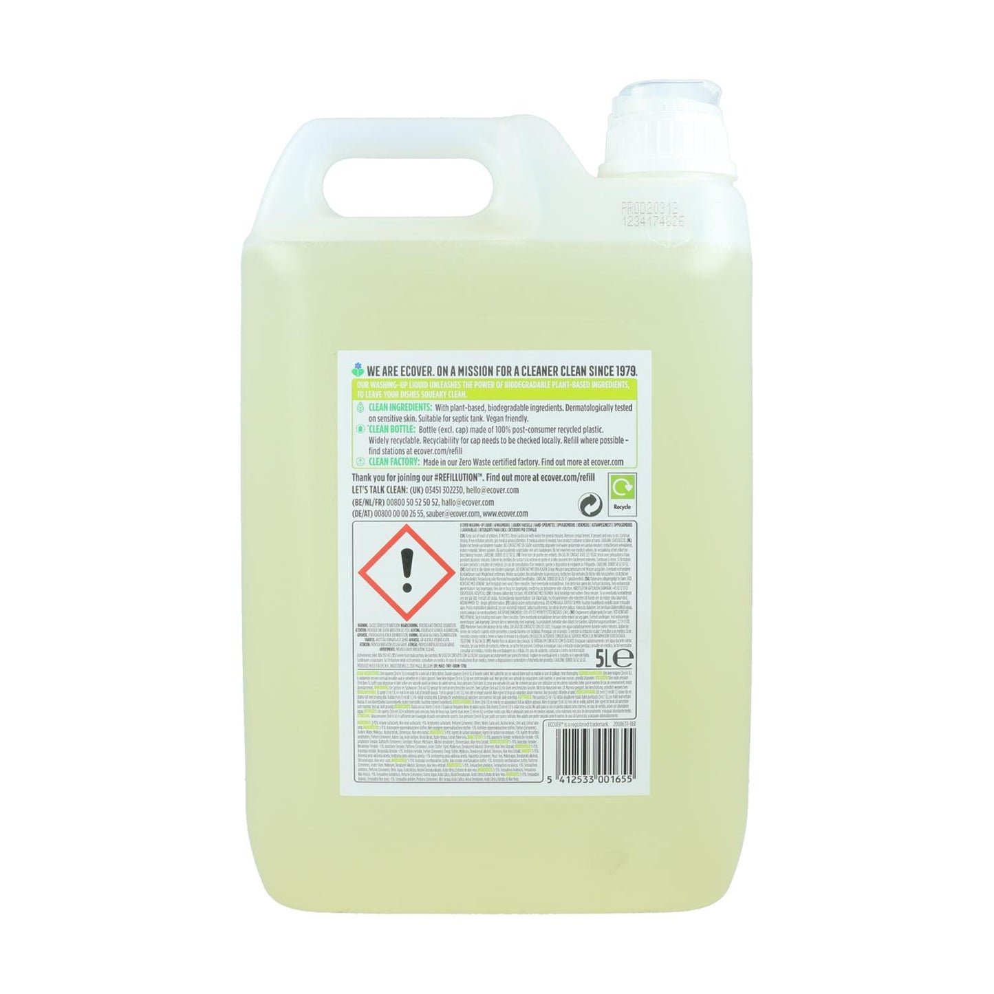 Detergente per lavastoviglie sgrassante al limone e aloe vera Ecover 5L