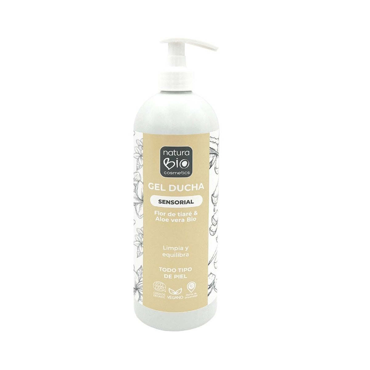 Gel douche sensoriel Fleur de tiaré & Aloe vera bio Naturabio 740 ml