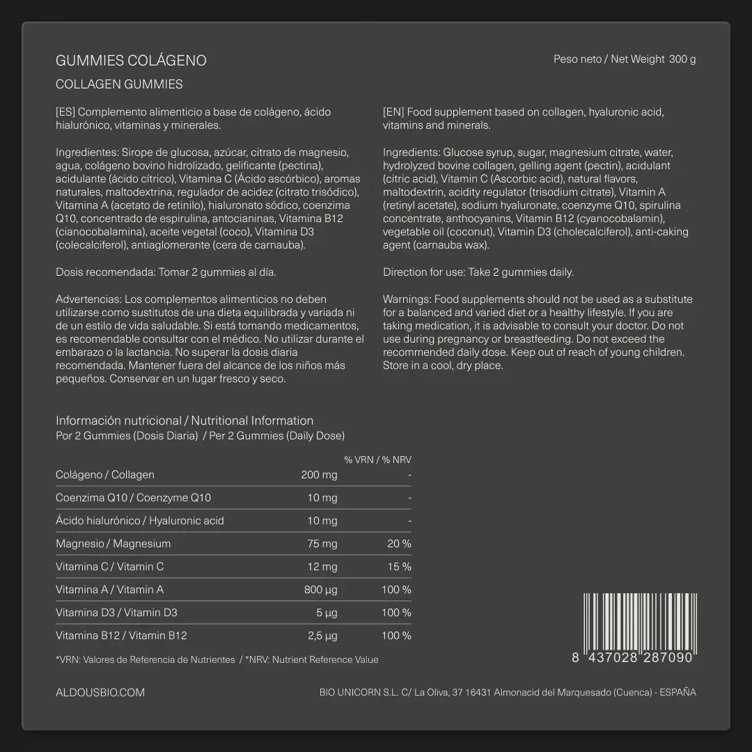 Hydrolyserat kollagen med hyaluronsyra, koenzym Q10, zink och vitaminer Aldous Bio 120 kapslar