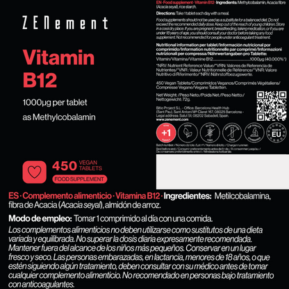 Vitamine B12 1000 mcg Zenement 450 veganistische tabletten