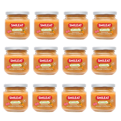Pack of 12 Organic Apple, Orange and Carrot Jars +6 Months Smileat, 130 g