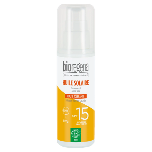 Huile solaire en spray SPF 15 hypoallergénique Bioregena 90 ml