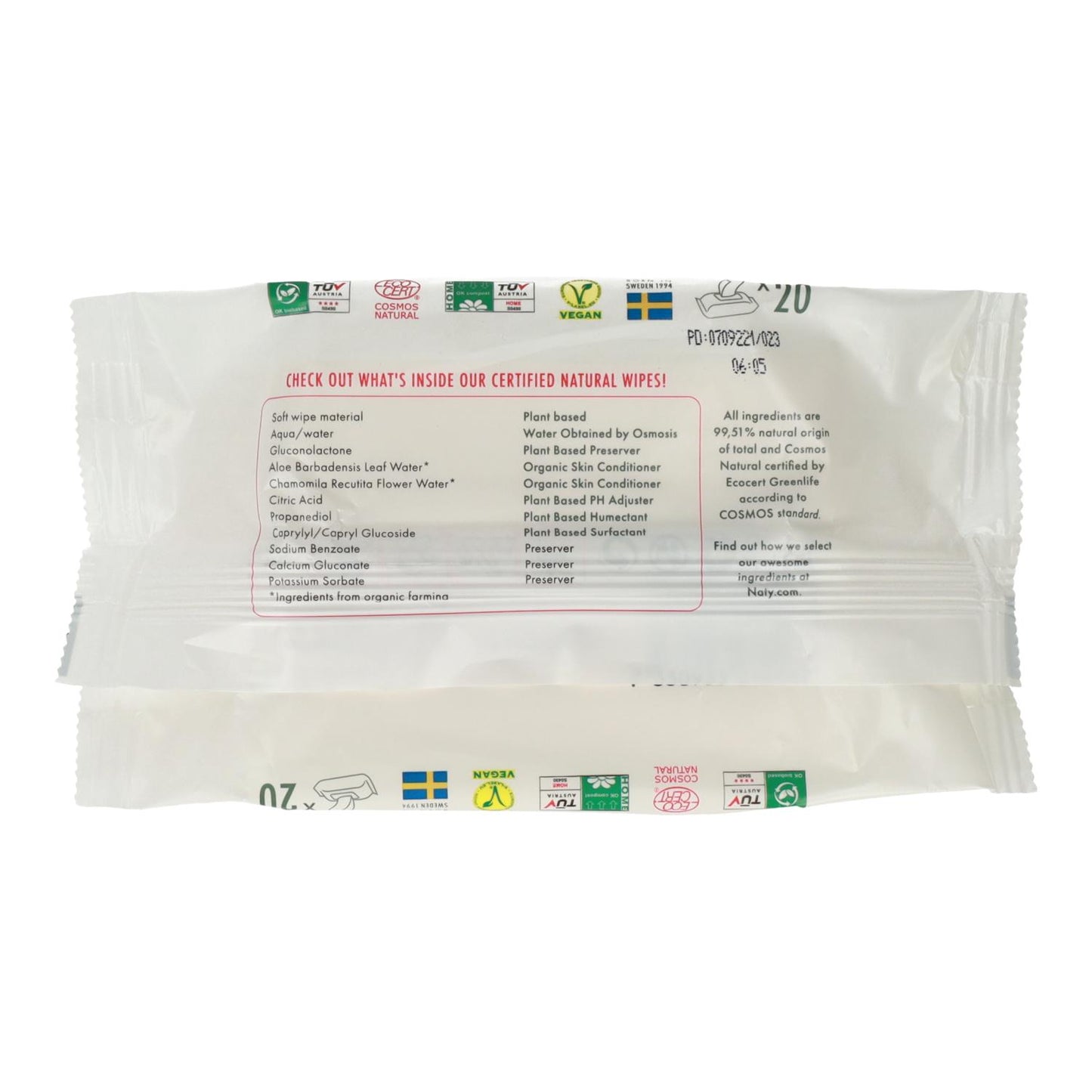 Reise-Feuchttücher Naty 20 Stück