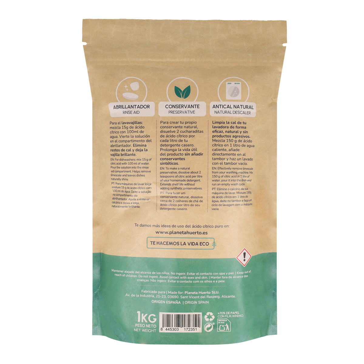 Opakowanie 3xKwas cytrynowy Planeta Huerto 1 kg