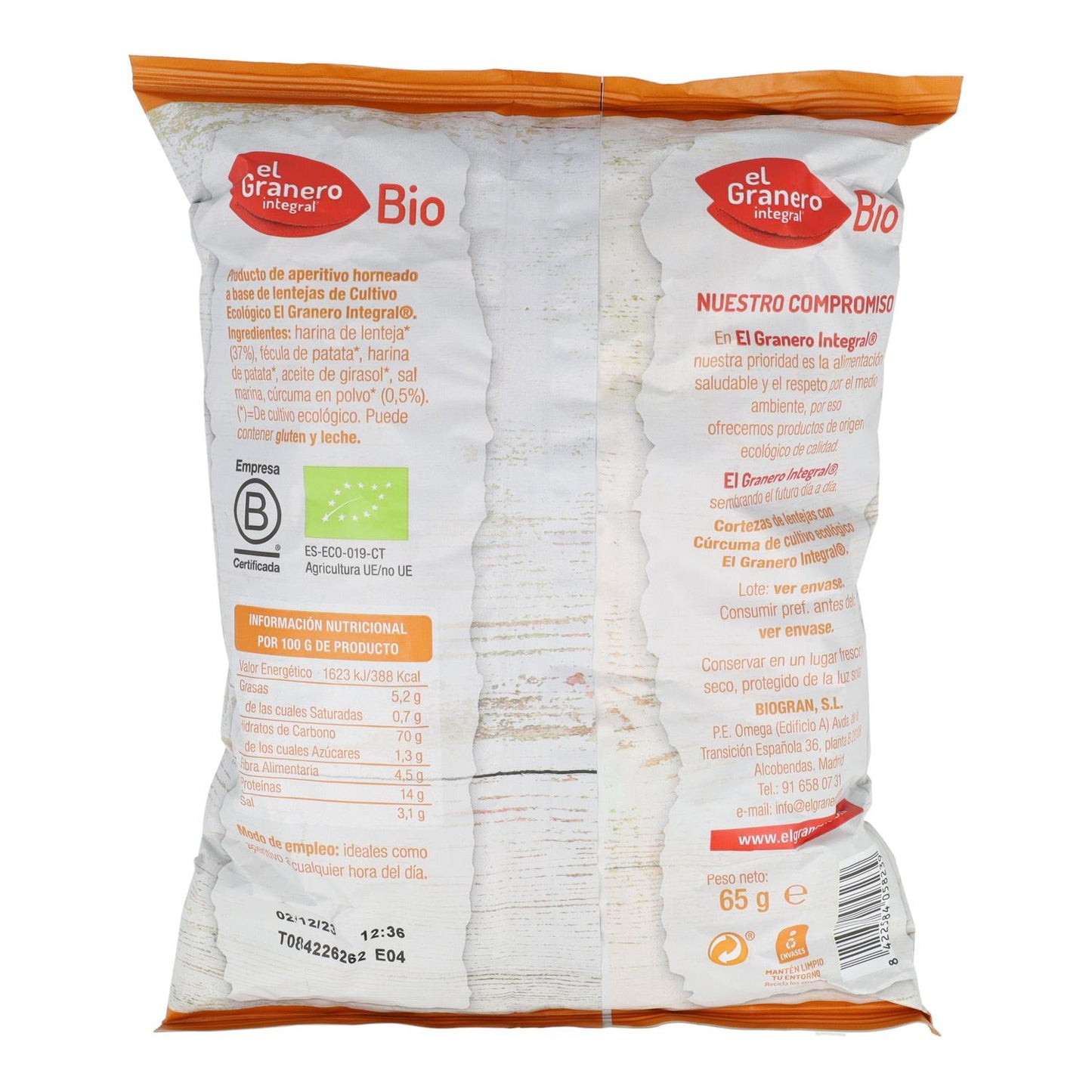 Croûtes de lentilles au curcuma bio El Granero, 65 g