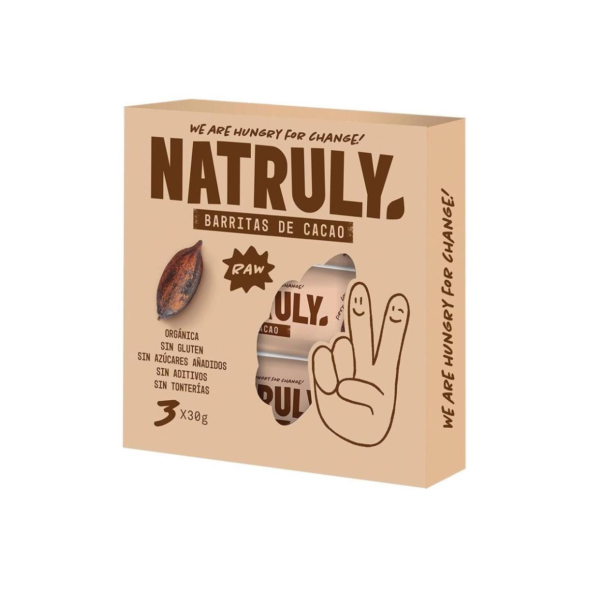 Pack 3 x 30 g barres Raw BIO au cacao Natruly