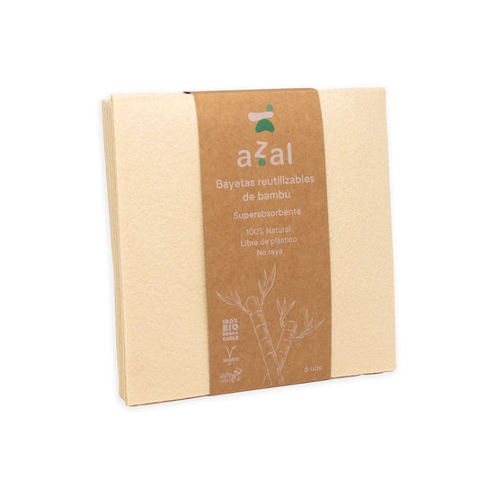 Azal-Set van 6 bamboe dweilen 35x35. Niet gebleekt. 120 gsm