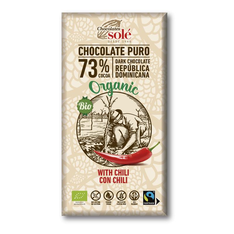 Pure chocolade 73% met chili Bio Solé 100 g