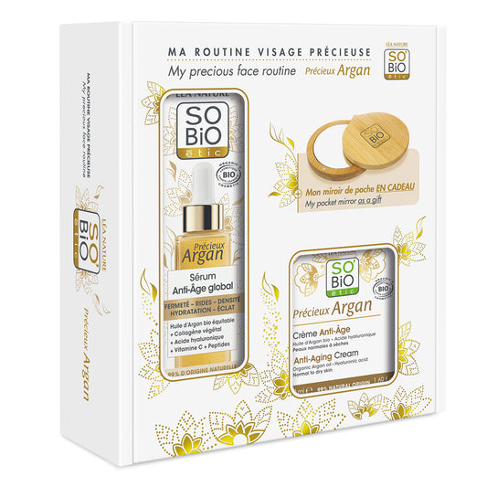 Cofanetto regalo per la cura del viso Precieux Argan biologico e acido ialuronico, So 'Bio
