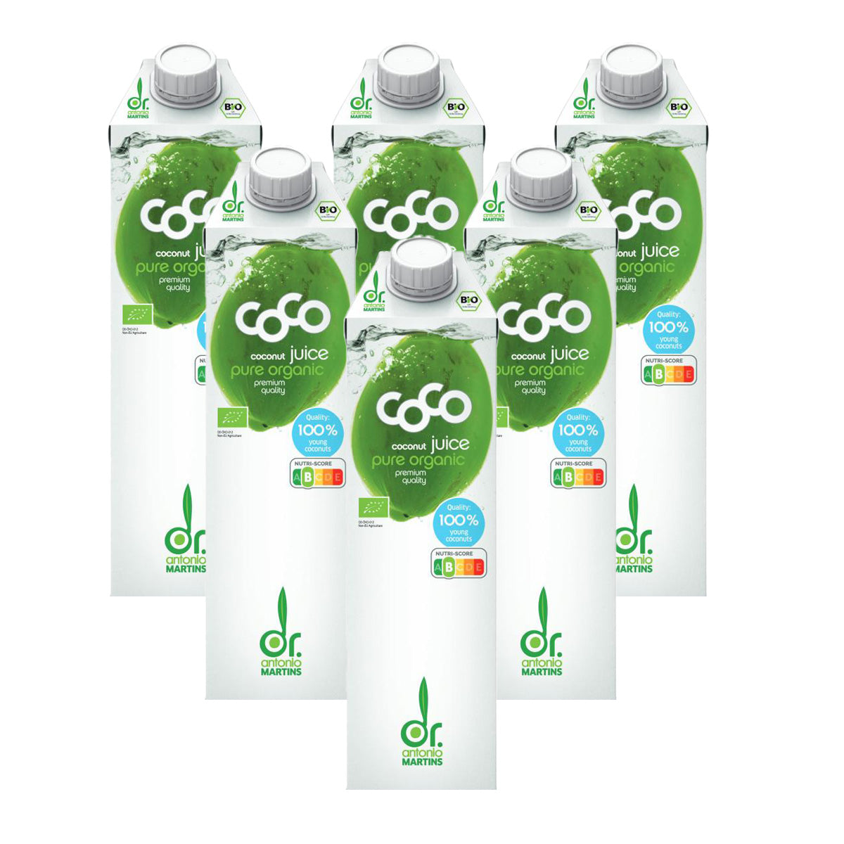 Confezione da 6 bottiglie di acqua di cocco naturale Dr. Martins 1 L
