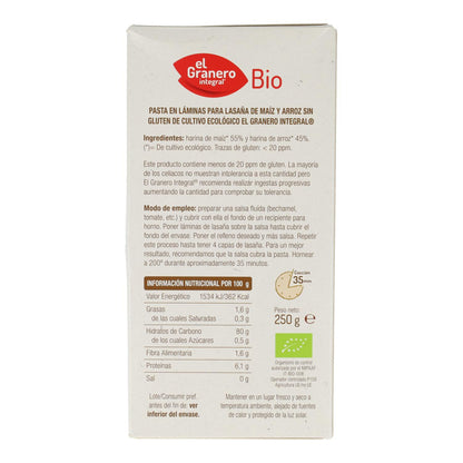 Feuilles pour lasagnes au maïs sans gluten Bio El Granero, 250 g