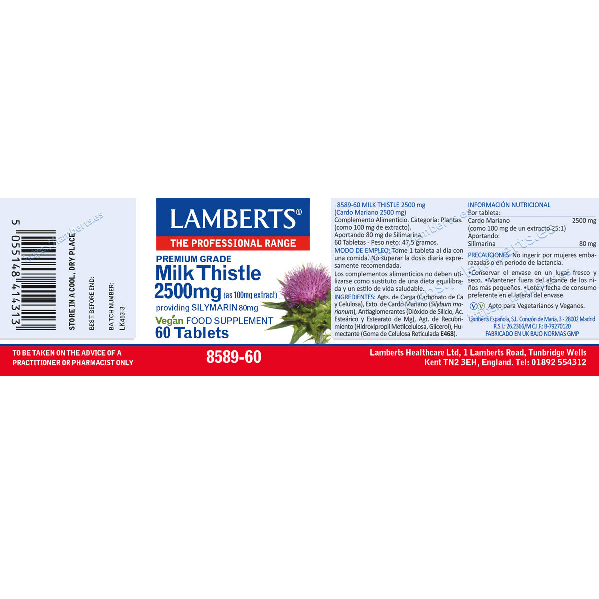 Milk thistle 2500 mg Lamberts, 60 tablets