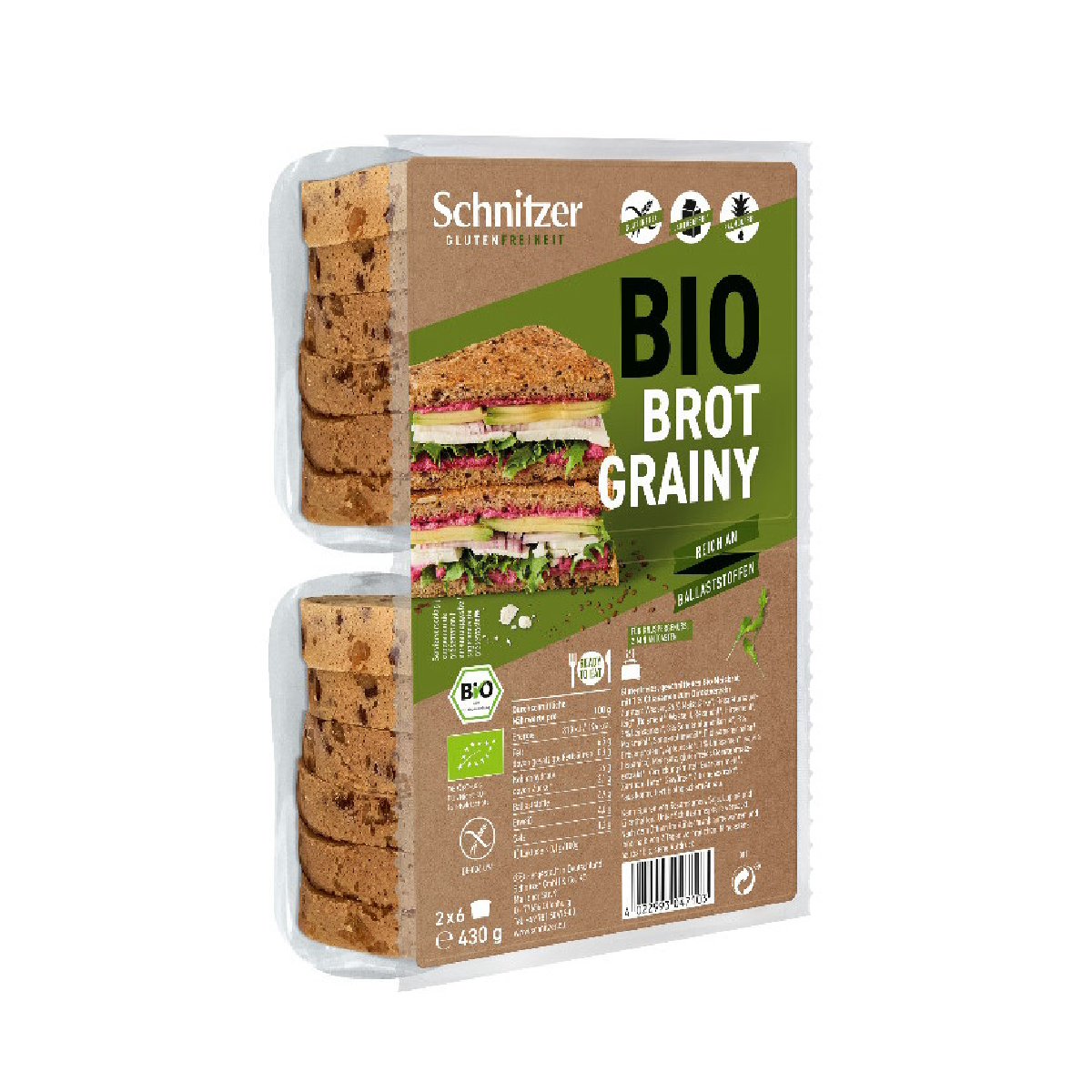 Pan de molde de Maíz en rebanadas con Semillas Brot Grainy Sin gluten Bio Schnitzer 430 g