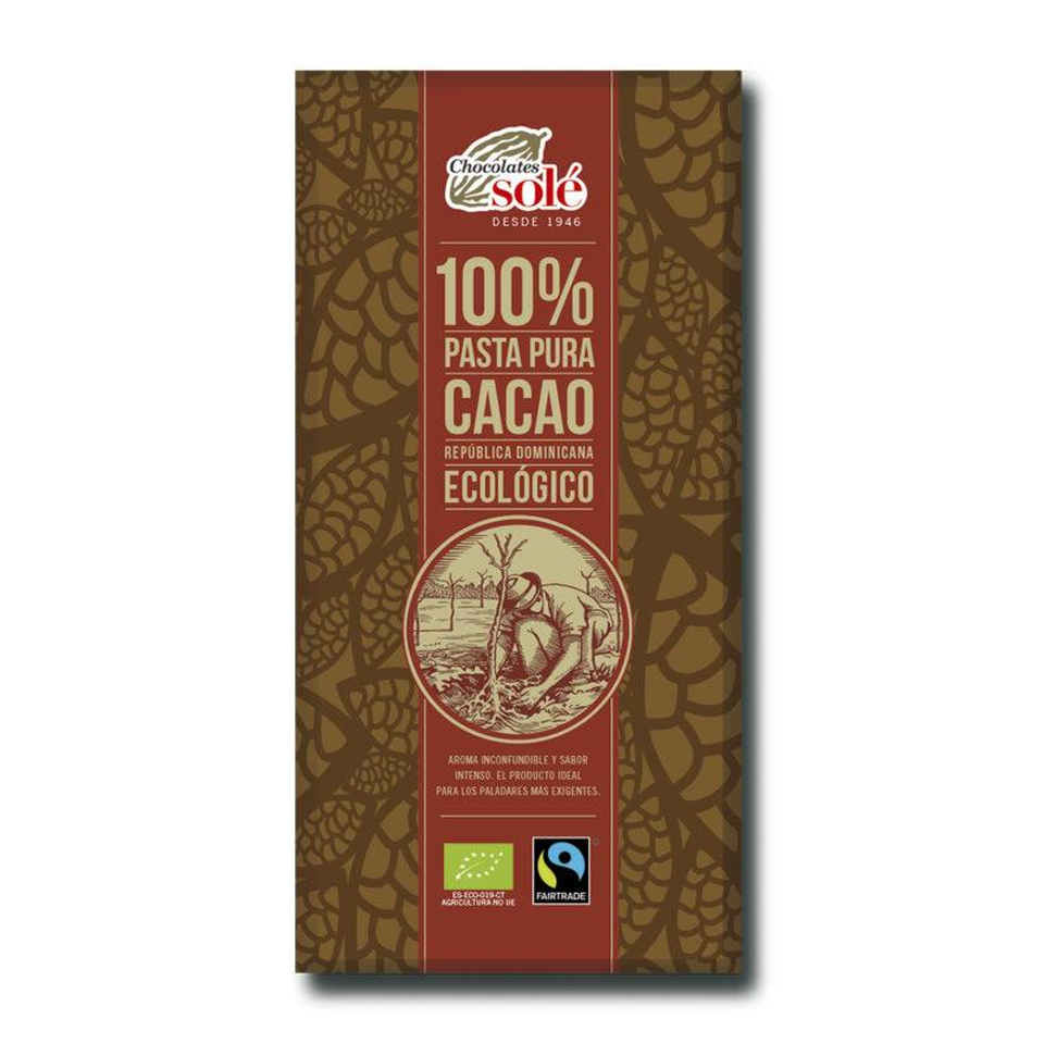 Lot de 3 tablettes de chocolat pur cacao à 100 %, Solé Chocolates 90 g