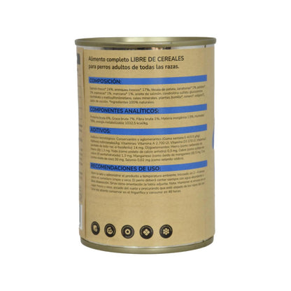 Confezione 6 x Cibo umido per cani Superpremium senza cereali Salmone 380 g Planeta Huerto
