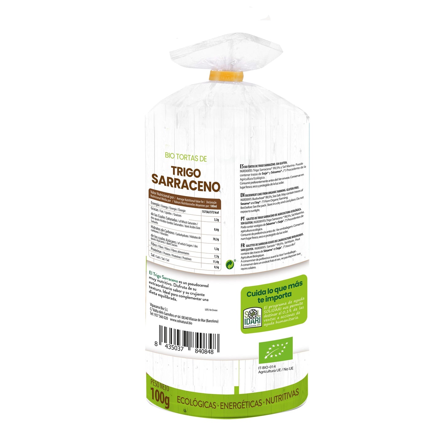 Lot de 2 galettes de sarrasin bio sans gluten Sol Natural 100 g