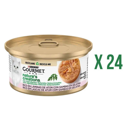 Confezione da 24 x GOURMET Nature's Creations Ricco in fette di tonno con gamberetti in gelatina 70 g