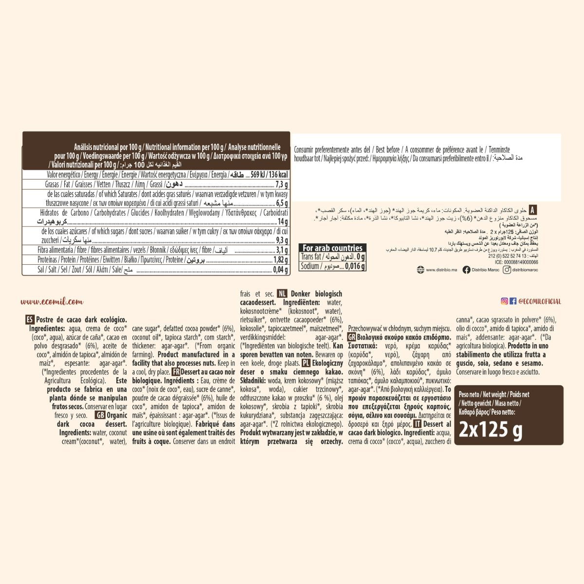 Deser Cacao Dark Bio Ecomil 2 szt. po 125 g