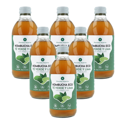 Förpackning 6 st Kombucha ECO grönt te och lime Planeta Huerto 330 ml