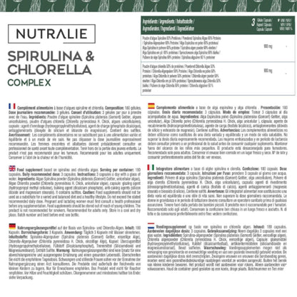 Nutralie Spiruline & Chlorella 1800 mg énergie et force 180 gélules