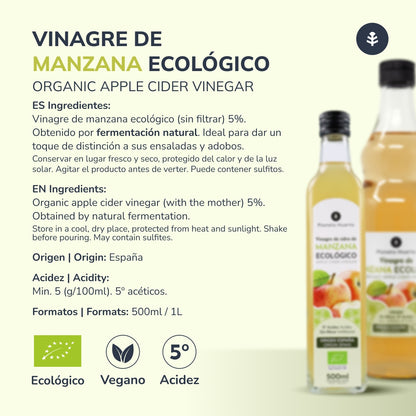 Confezione da 3 aceto di mele ECO crudo non filtrato con la madre Planeta Huerto 1L