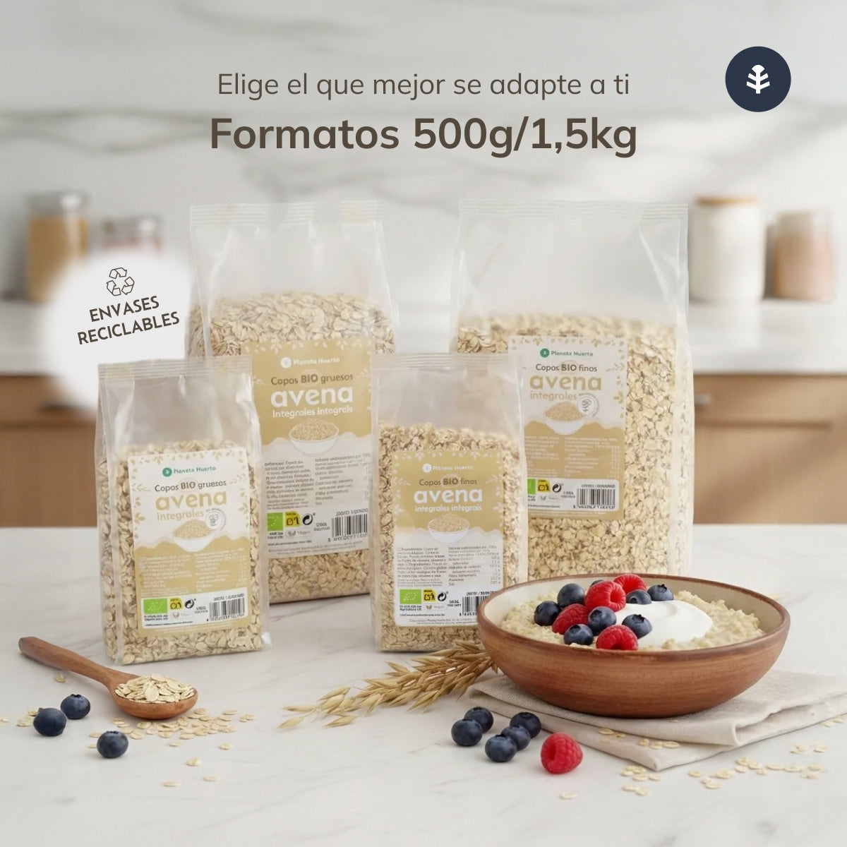 Confezione 2x ECO Planeta Huerto 500 g di fiocchi di avena integrale fine