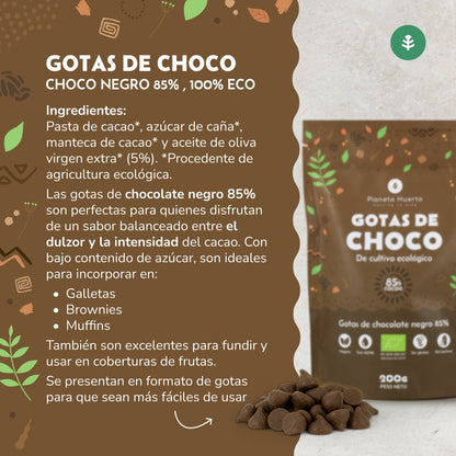 Chocoladedruppels 85% cacao ECO Planeta Huerto 200 g