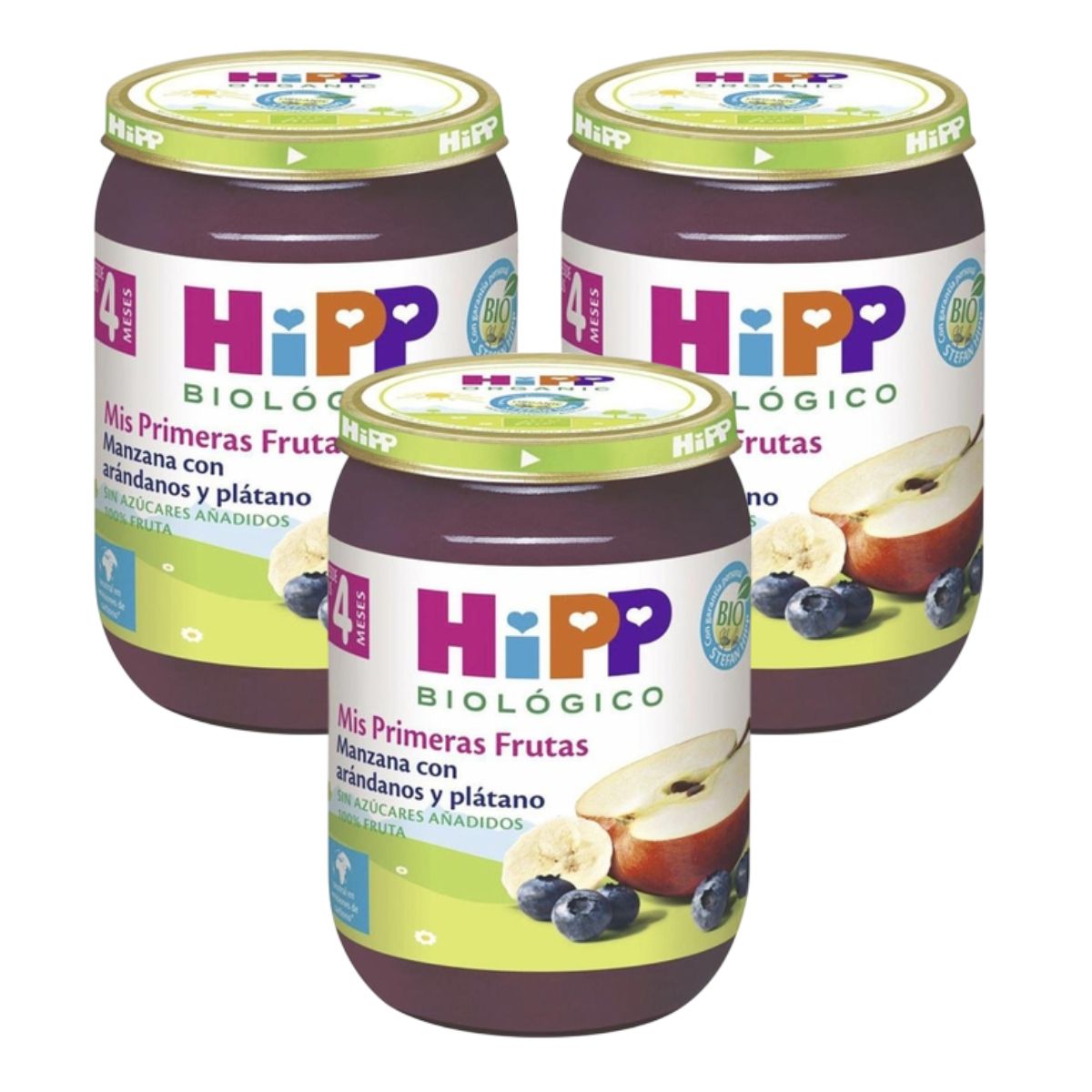 3er-Pack Bio-Gläschen mit Apfel, Erdbeere, Banane und Himbeere +4 Monate HiPP 125 g