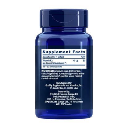 Low-Dose Vitamin K2 (MK-7) 45 mcg, Life Extension 90 capsules
