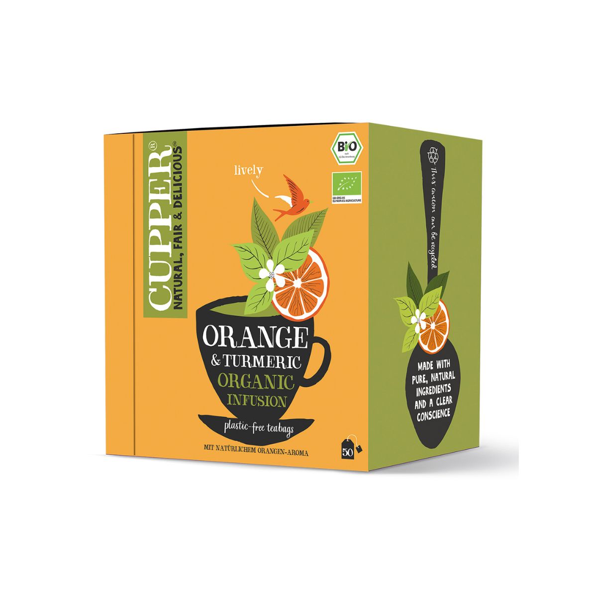 Biologische kurkuma- en sinaasappelthee Cupper 50 zakjes