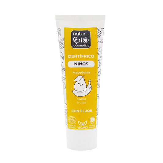 Dentifrice pour enfants au fluor, saveur macédoine, NaturaBIO Cosmetics, 75 ml