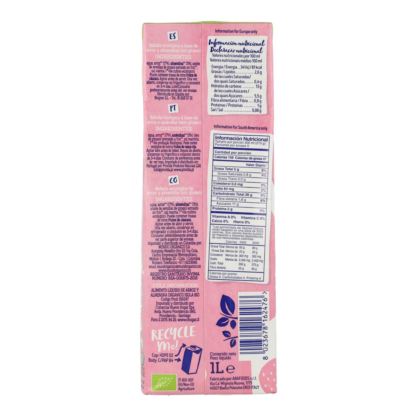 Bio-Reis- und Mandeldrink Isola BIO 1 l