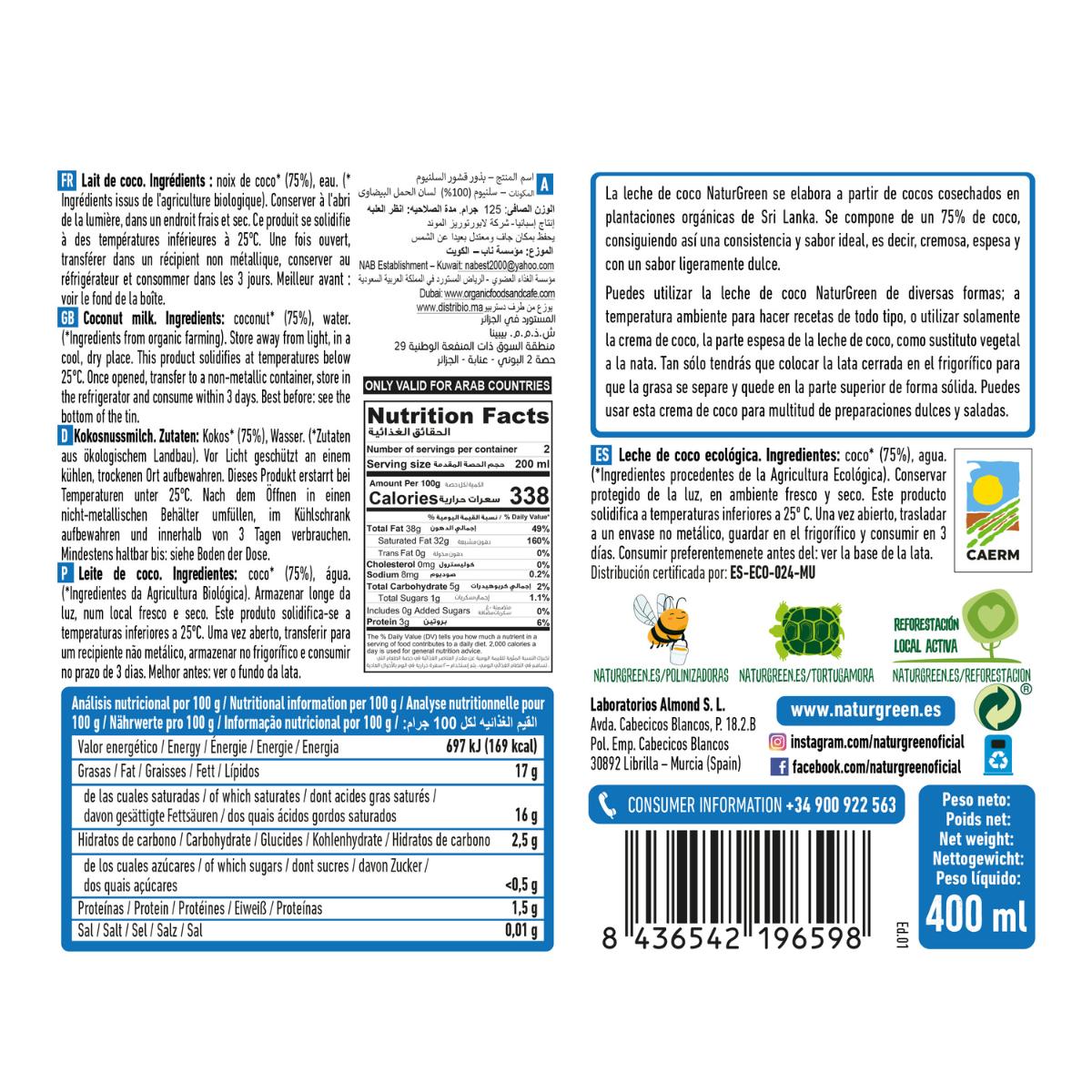 Bio-Kokosmilch NaturGreen 400 g / 400 ml