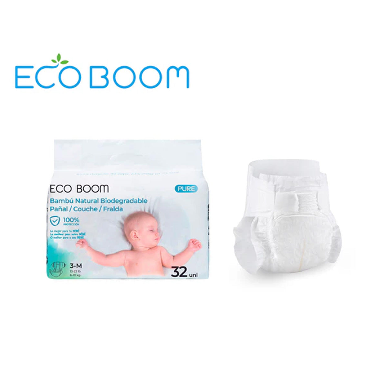 Pannolini di bambù Pure Premium ECO BOOM T3 (da 6 a 10 kg) 32 pezzi