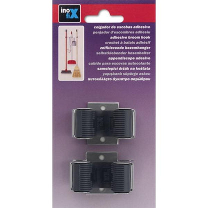 Colgador escobas adhesivo Cromado mate