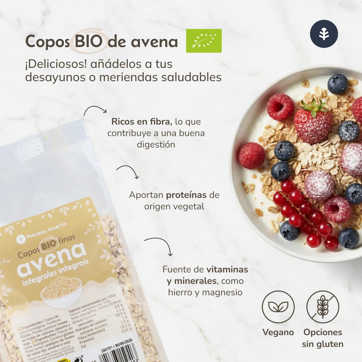 Opakowanie 2x Pełnoziarniste płatki owsiane ECO Planeta Huerto 500 g