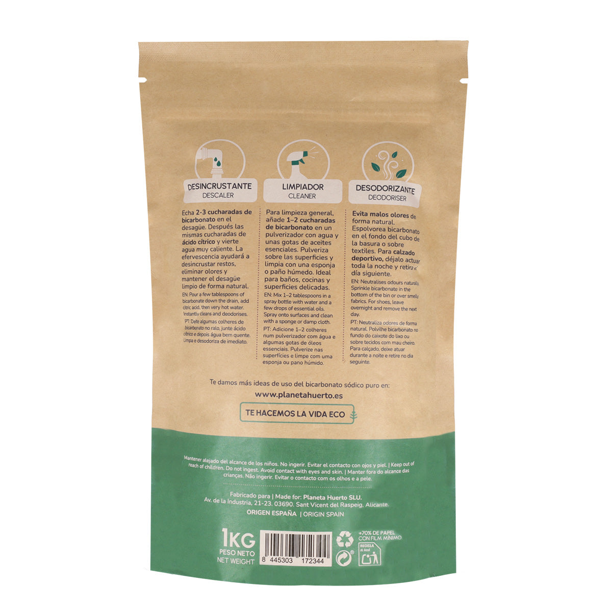 Confezione 3xBicarbonato di soda Planeta Huerto 1 Kg