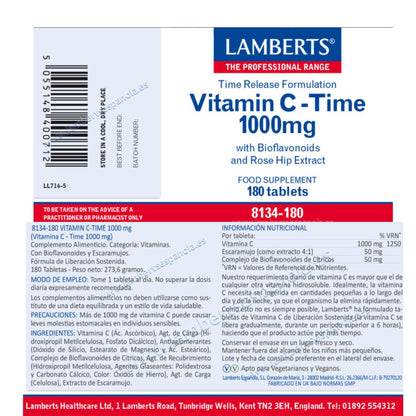 Vitamine C à libération prolongée 1000 mg Lamberts 180 comprimés