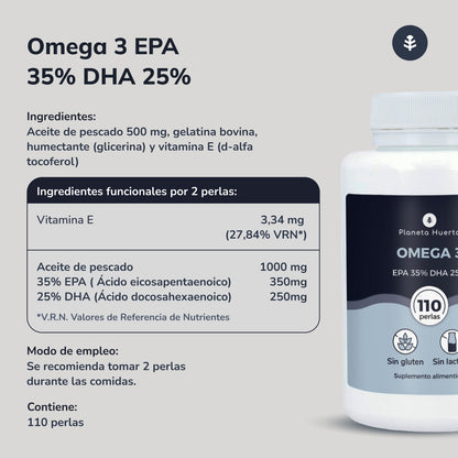 Pak 2x Omega 3 EPA 35% DHA 25% Planeta Huerto 110 Parels