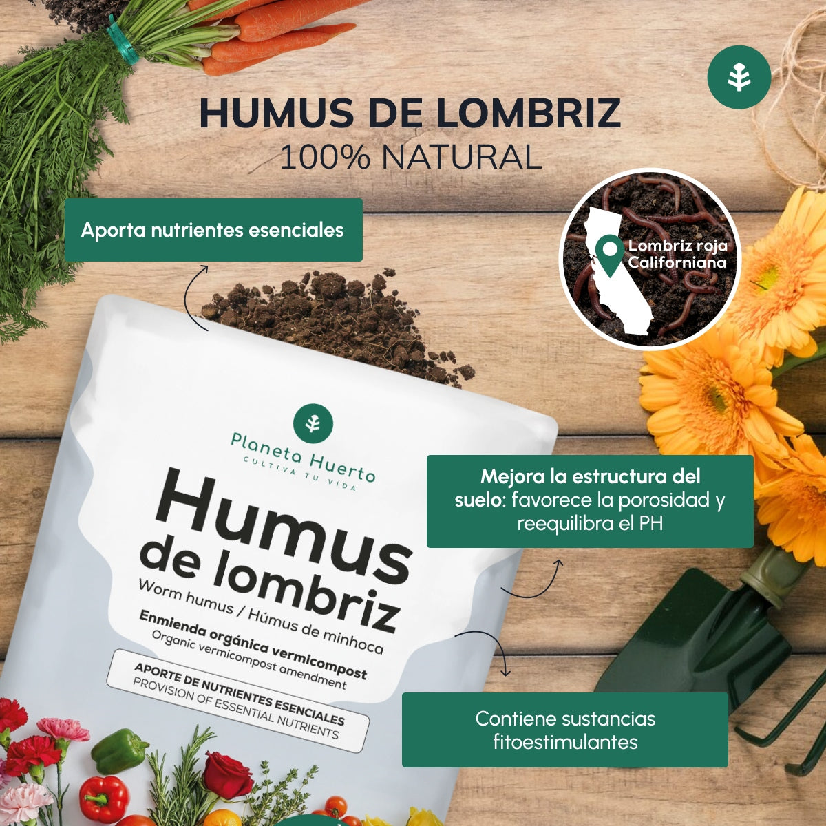 Humus de Lombriz 100% Natural Planeta Huerto 10 L