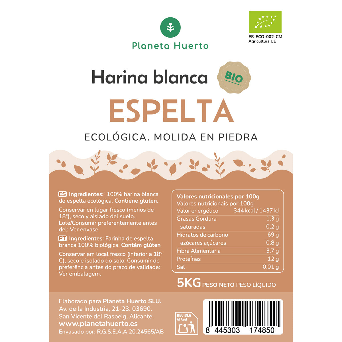 Wit speltmeel Eco Planeta Huerto 5 kg