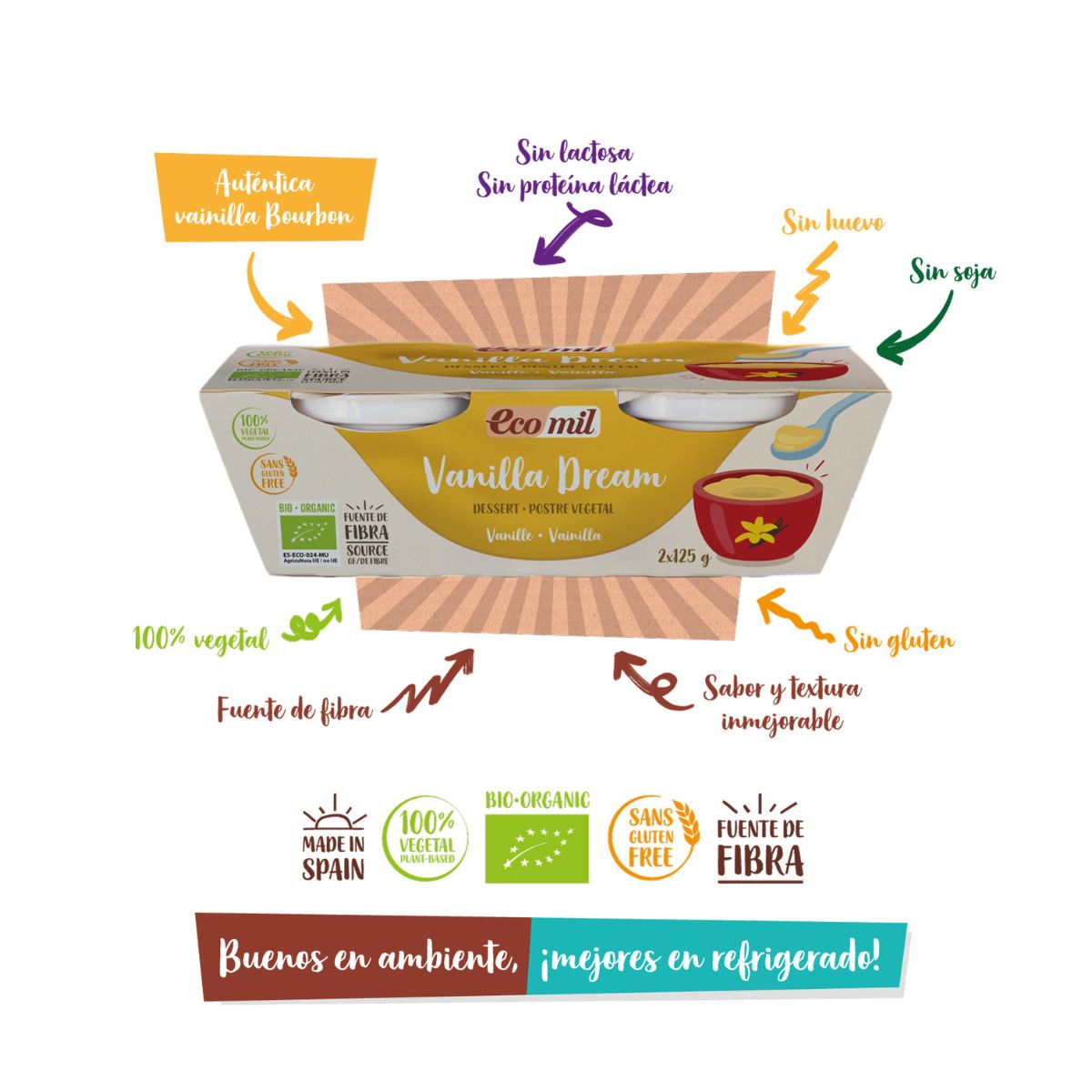 Ecomil Dream Bio Vanille-Dessert, 2 Packungen à 125 g