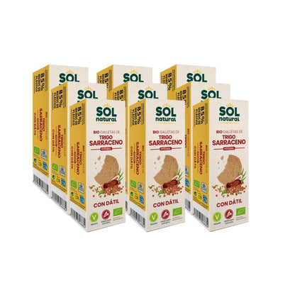 Opakowanie 9x Ciastka z pełnoziarnistej kaszy gryczanej słodzone daktylami bio Sol Natural 170 g