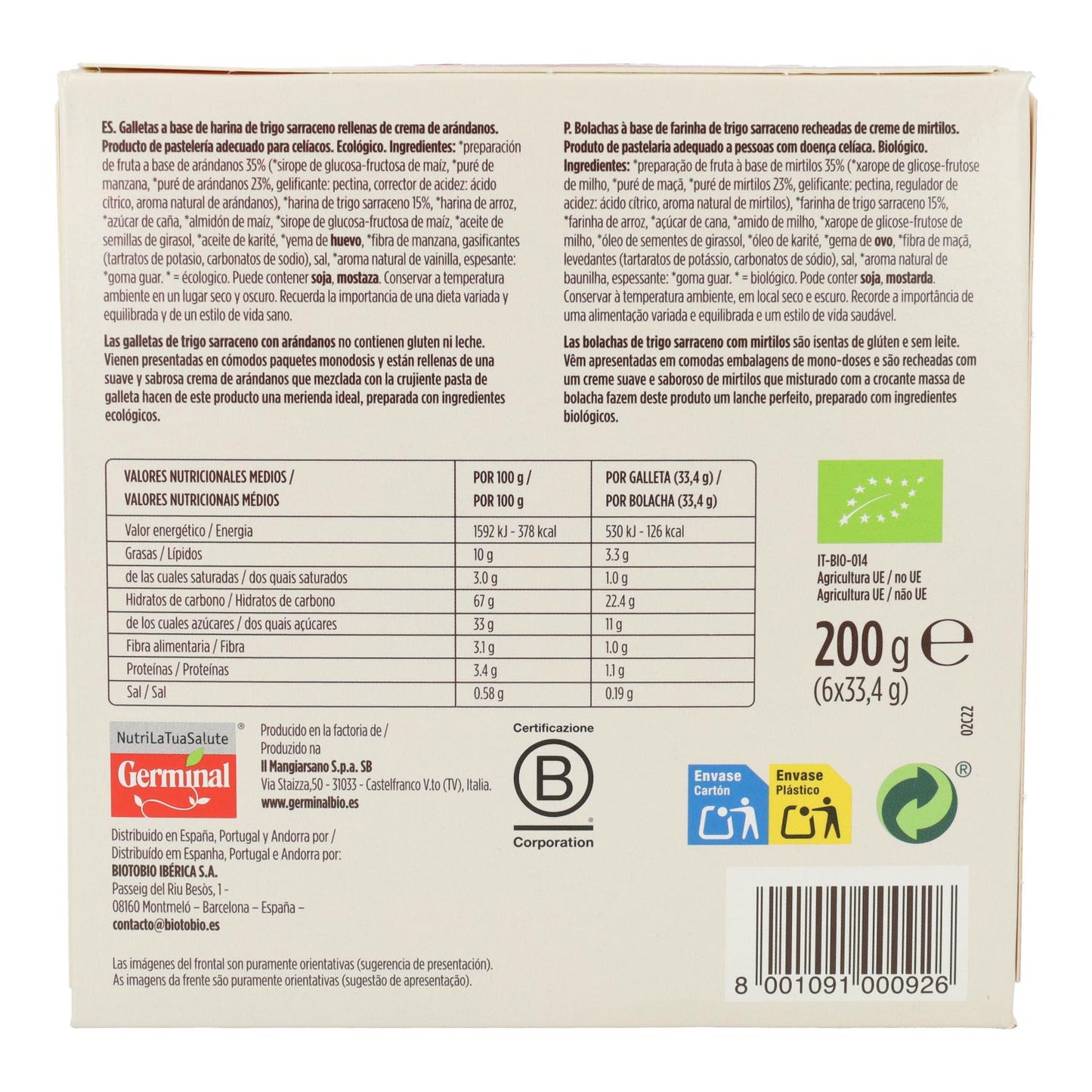 Bezglutenowe ciastka z jagodami i kaszą gryczaną Germinal Bio 200 g